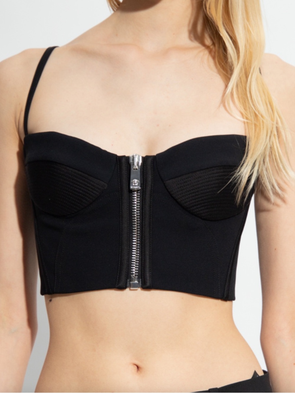 Versace NWT Black Zip-Front Bustier Bandeau Top Size IT 38